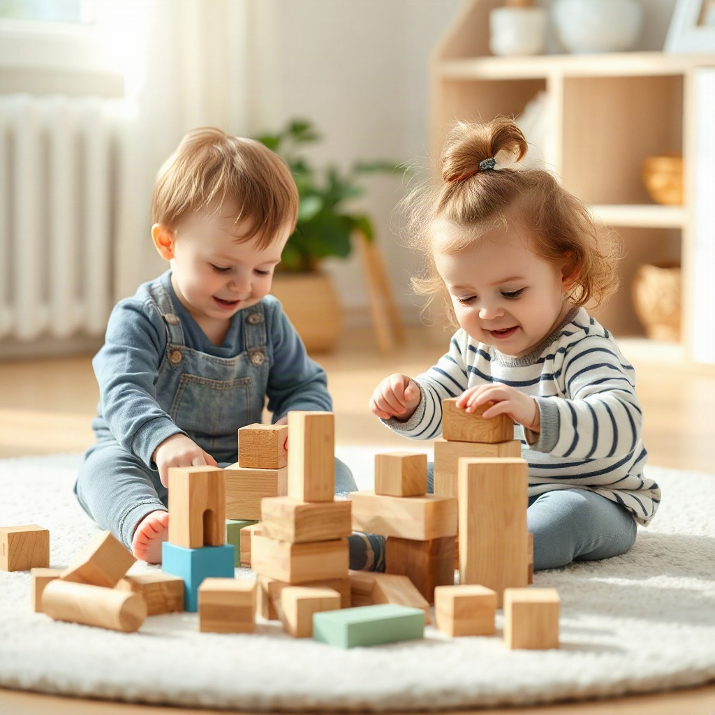 Toddlers playing with blocks